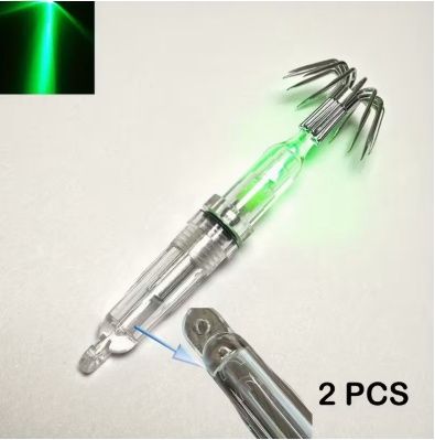 Sharp Squid Lures – 7cm Night Fishing Octopus-Style Lures 2pcs (Flash Green, with CR425 Battery)