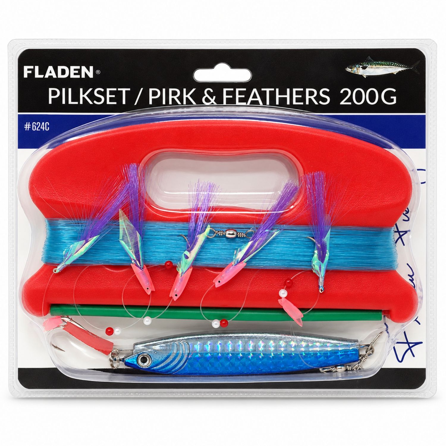 Fladen 200g Pirk &amp; Feather Sea Fishing Handline Set 50m