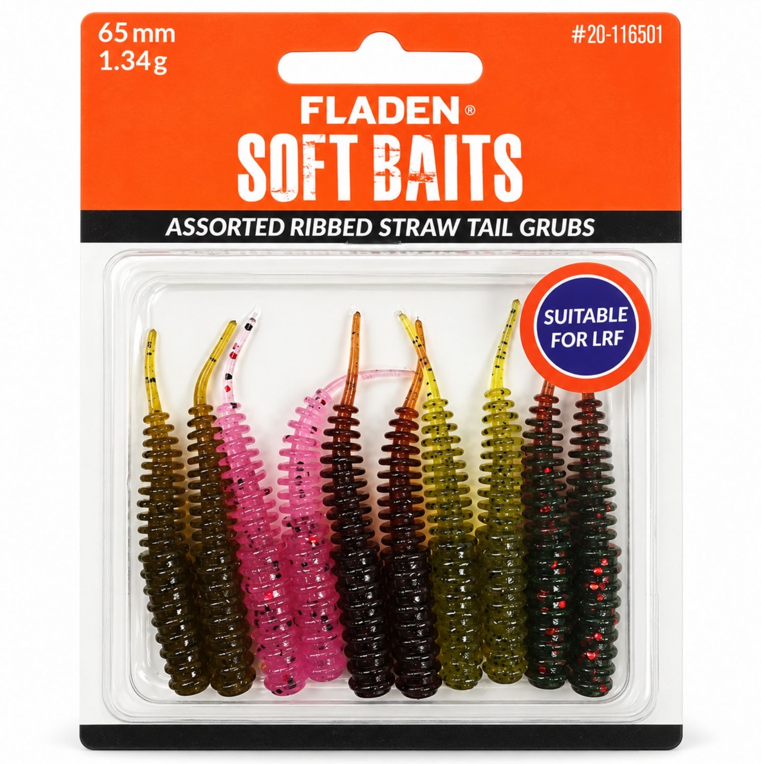 Fladen 6.5cm Ribbed Straw Tail Grubs Assorted Soft Lures 10 Pack