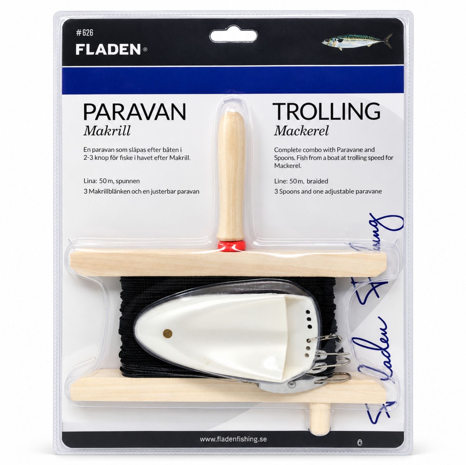 Fladen Paravane Mackerel Trolling Handline Set 50m &amp; 3 Spoons