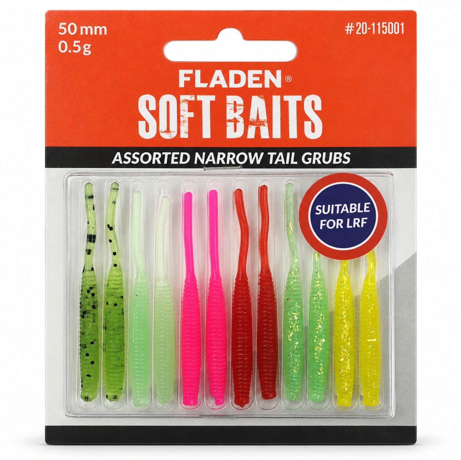 Fladen Narrow Tail Grubs 5cm Assorted LRF Soft Lures 12 Pack