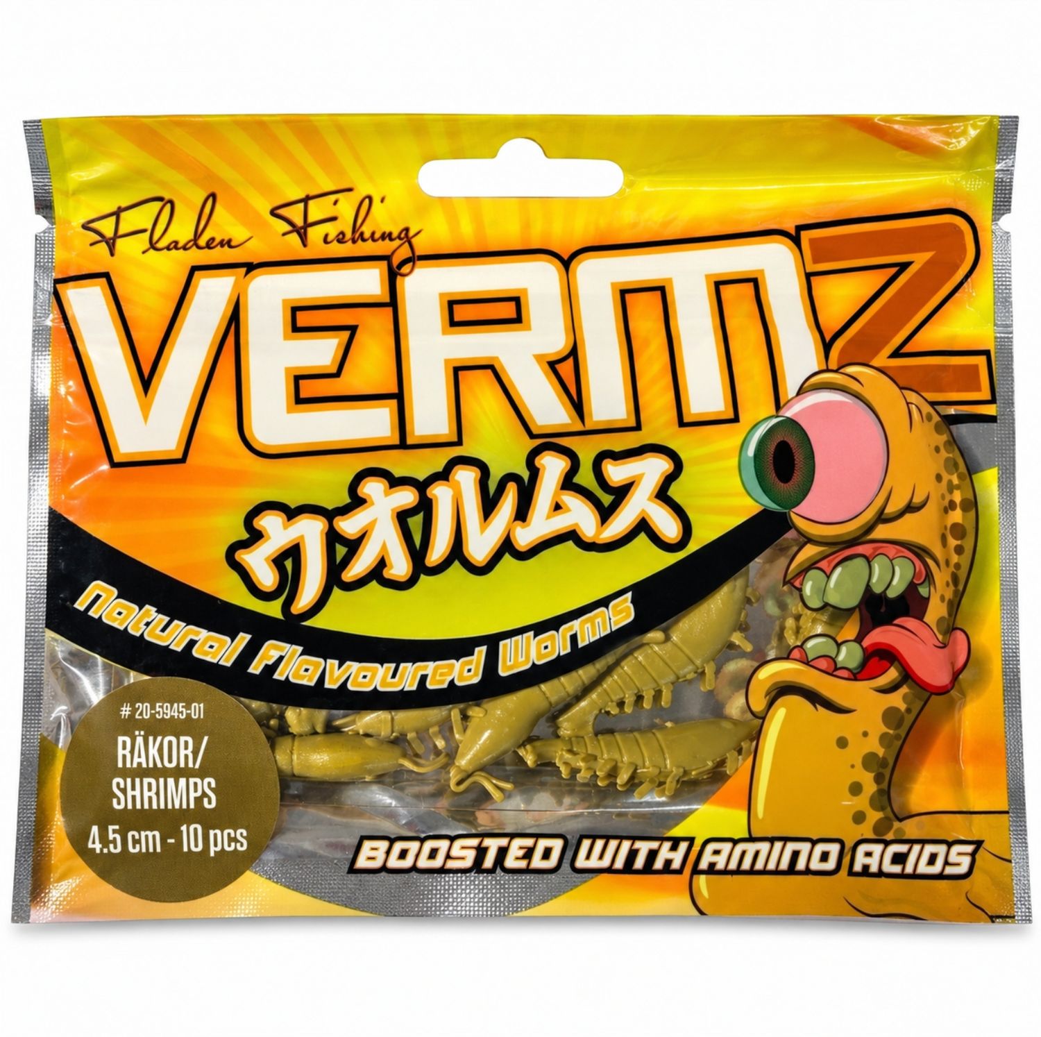 Fladen Vermz Natural Shrimp 4.5cm Scented Artificial Bait 10 Pack