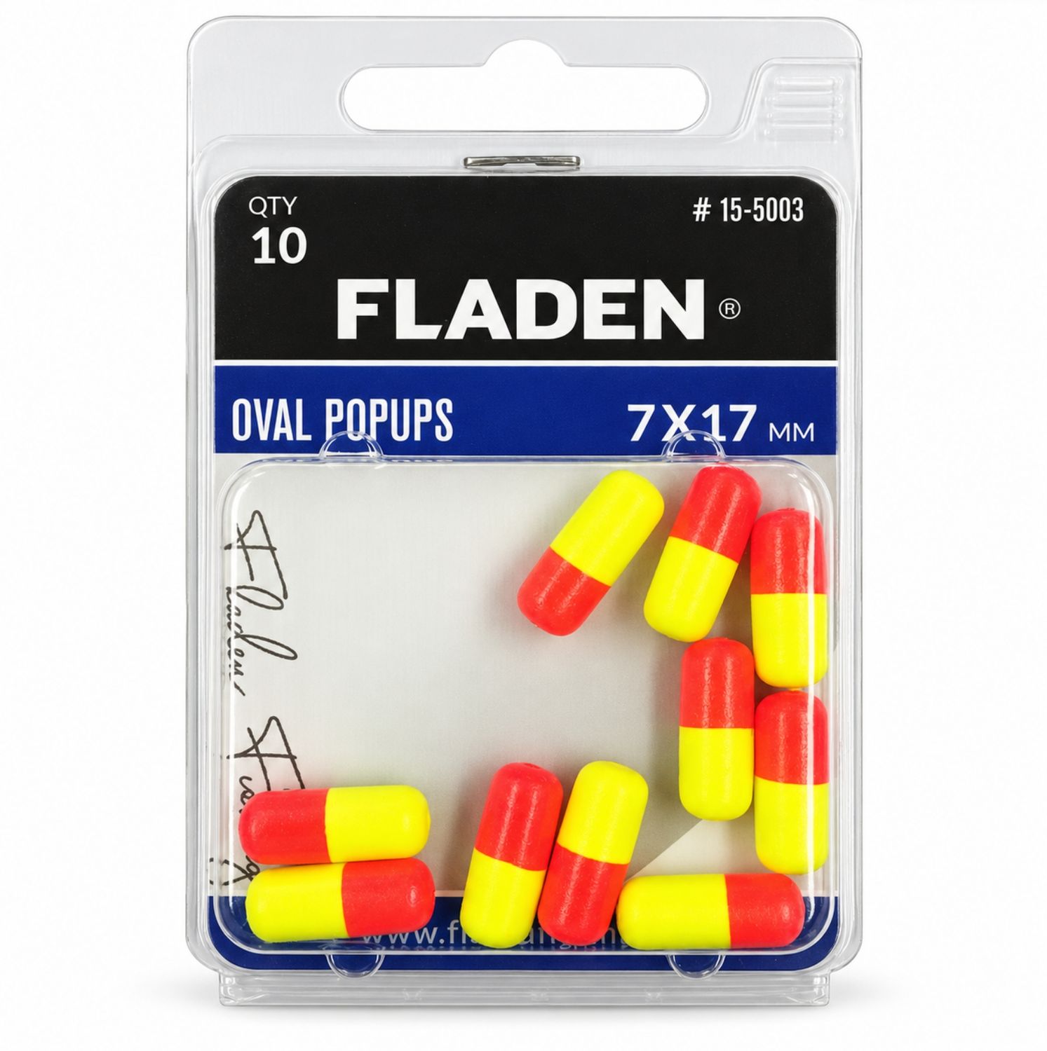 Fladen Oval Rig Pop Ups Red &amp; Yellow 7 × 17mm 10 Pack