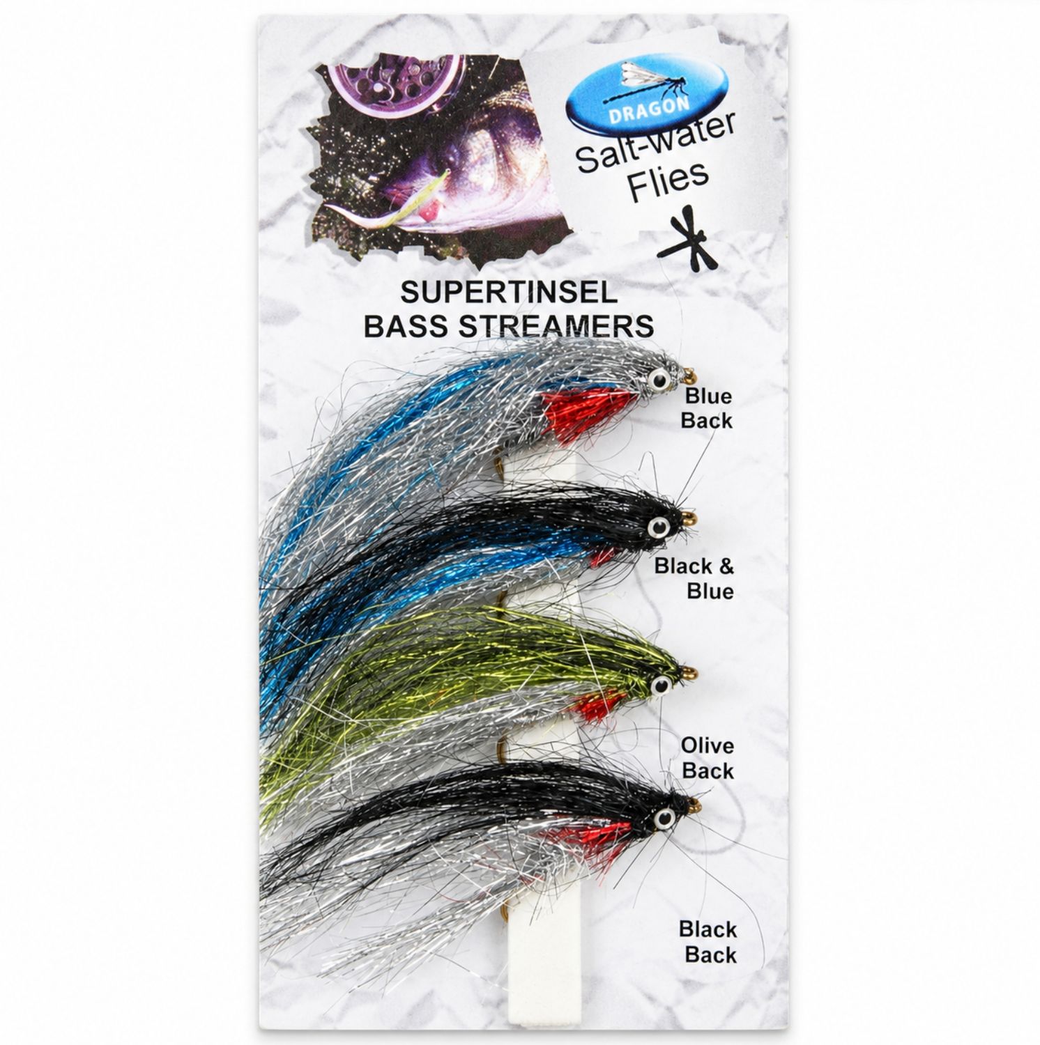 Dragon Supertinsel Bass Streamers Saltwater Fishing Flies 4 Pack