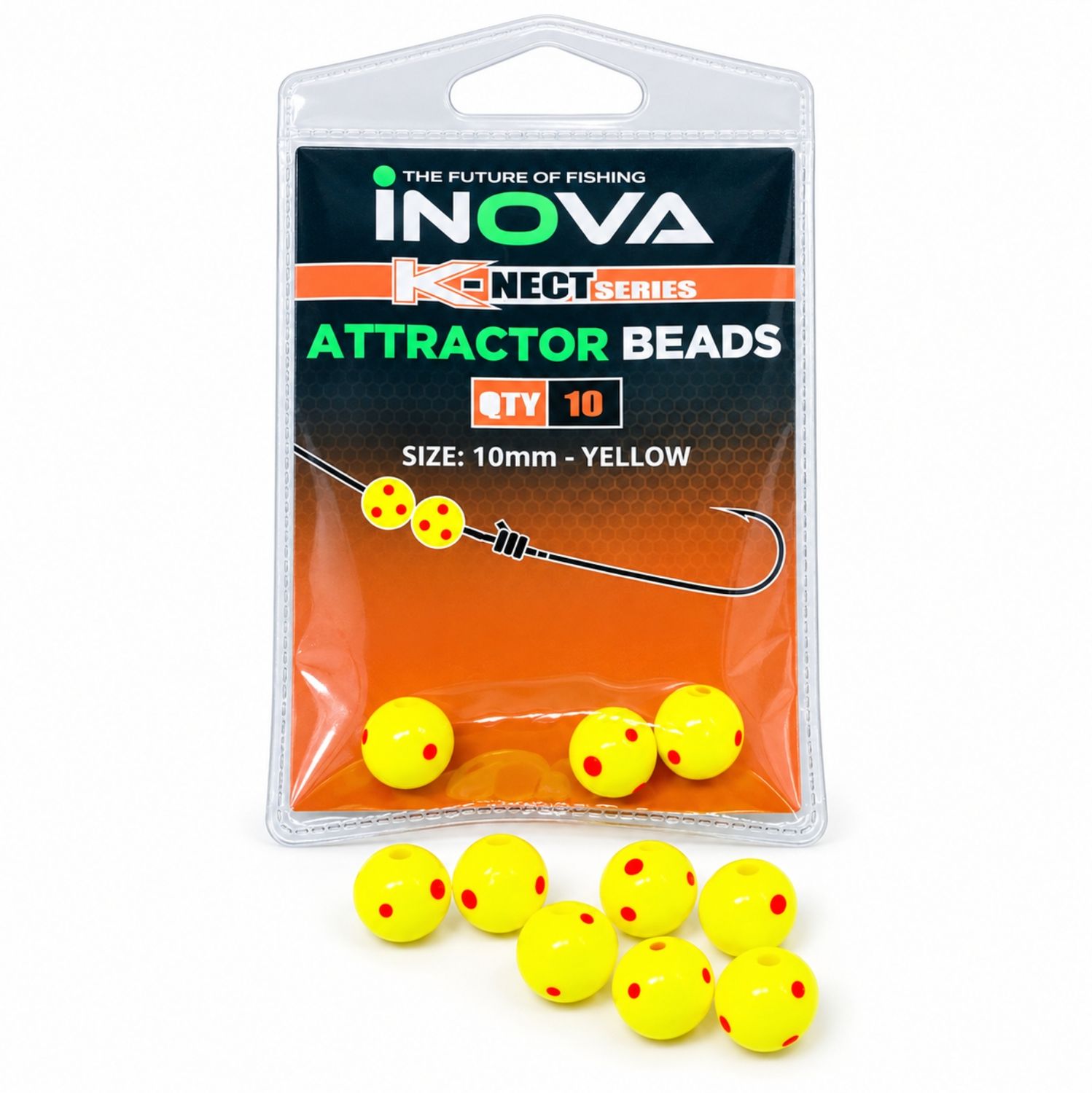 INOVA Attractor Beads 10mm Yellow with Red Dots Sea Fishing 10 Pack