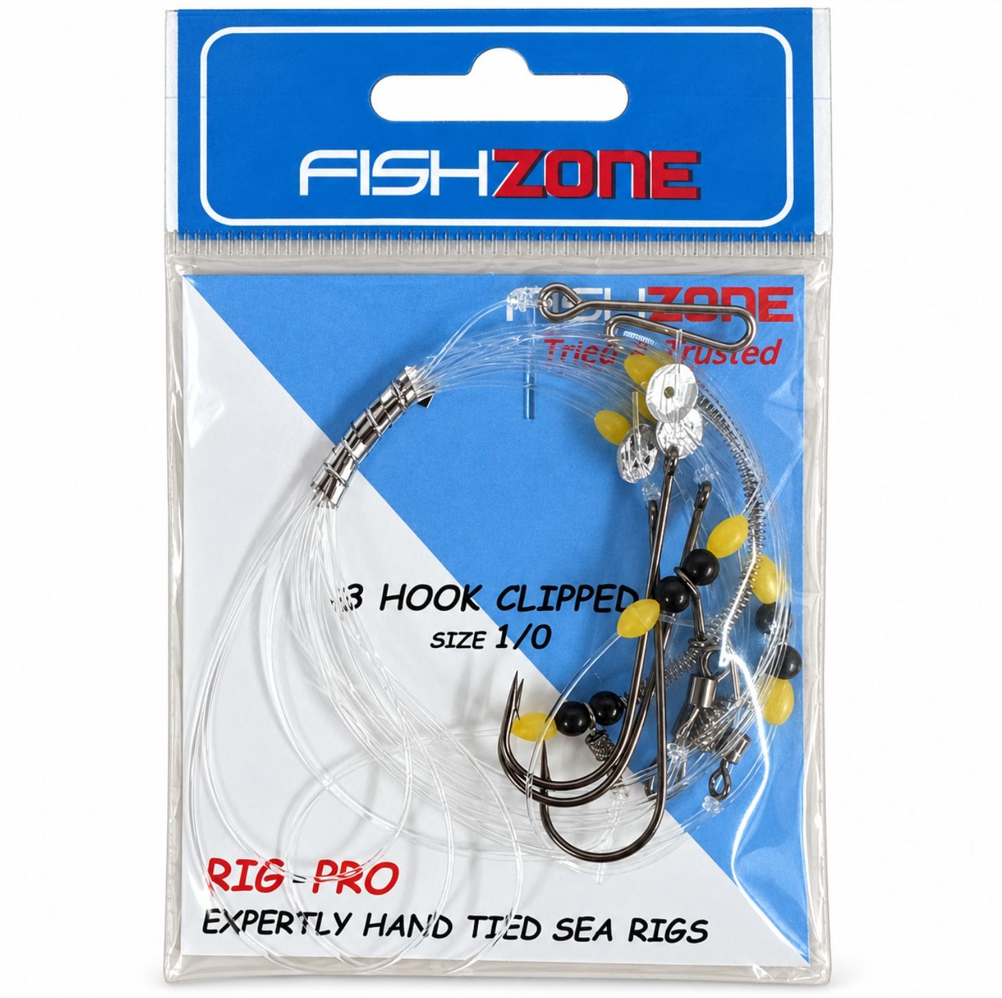 Fishzone 3 Hook Clipped Ready Tied Sea Fishing Rig 1/0