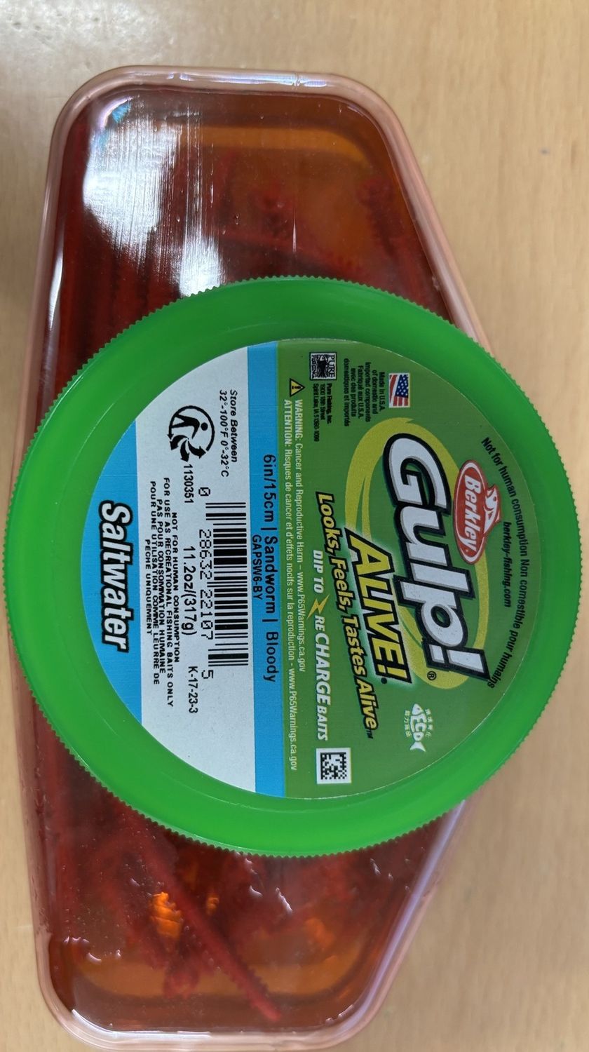 Berkley Gulp Alive Sandworm 6in / 15cm Bloody Red – 11oz / 311g Tub – Saltwater Fishing Bait