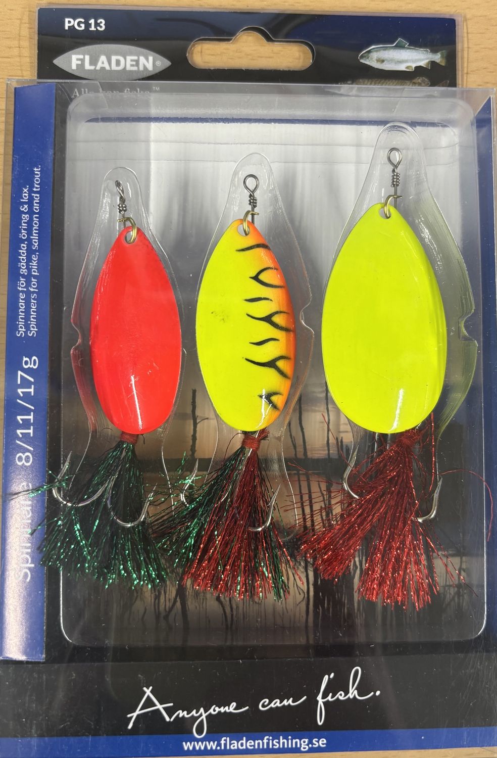 Fladen 3 Piece Fluorescent Spinner Set 8g, 11g and 17g