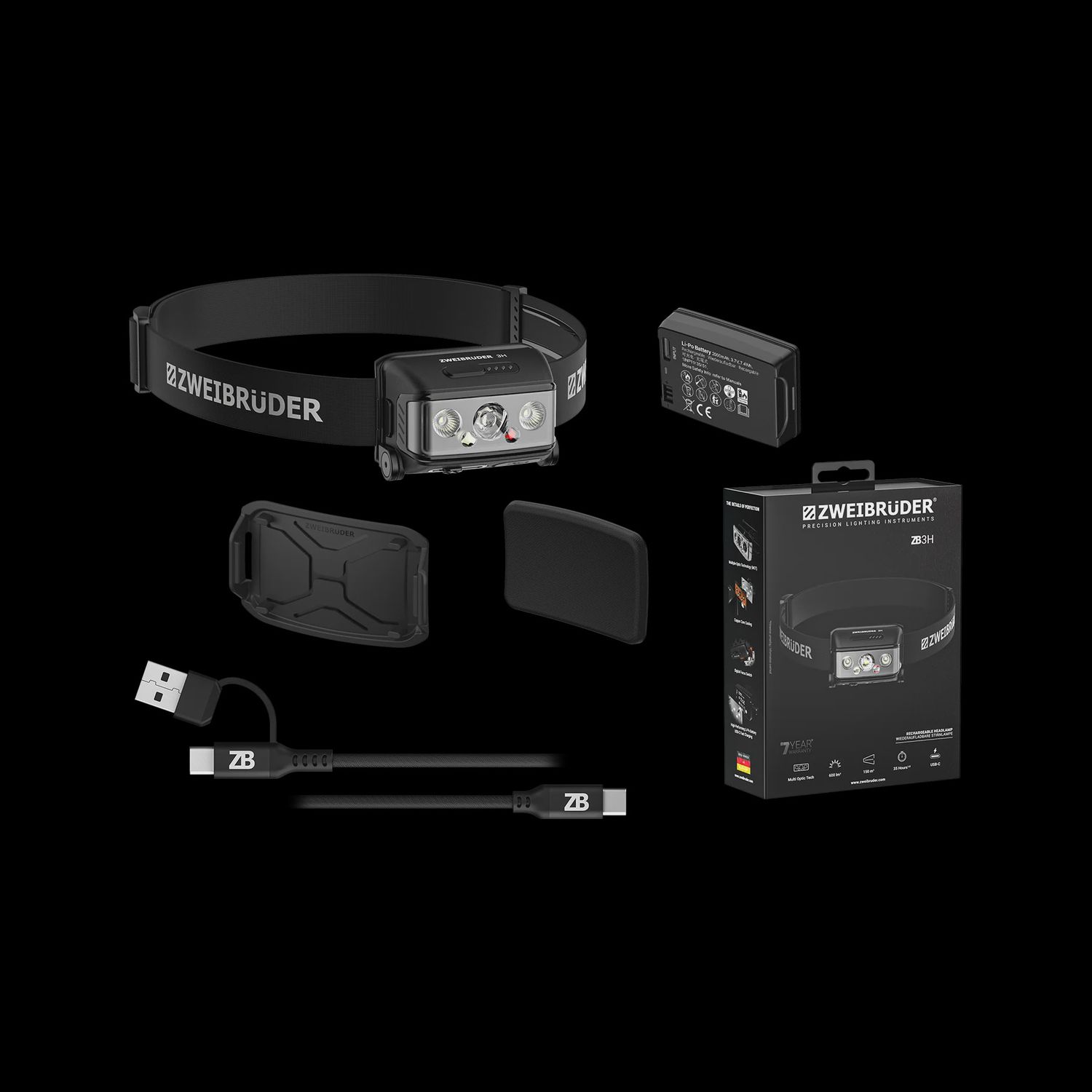 Zweibrüder ZB3H 600 Lumen Rechargeable LED Head Torch