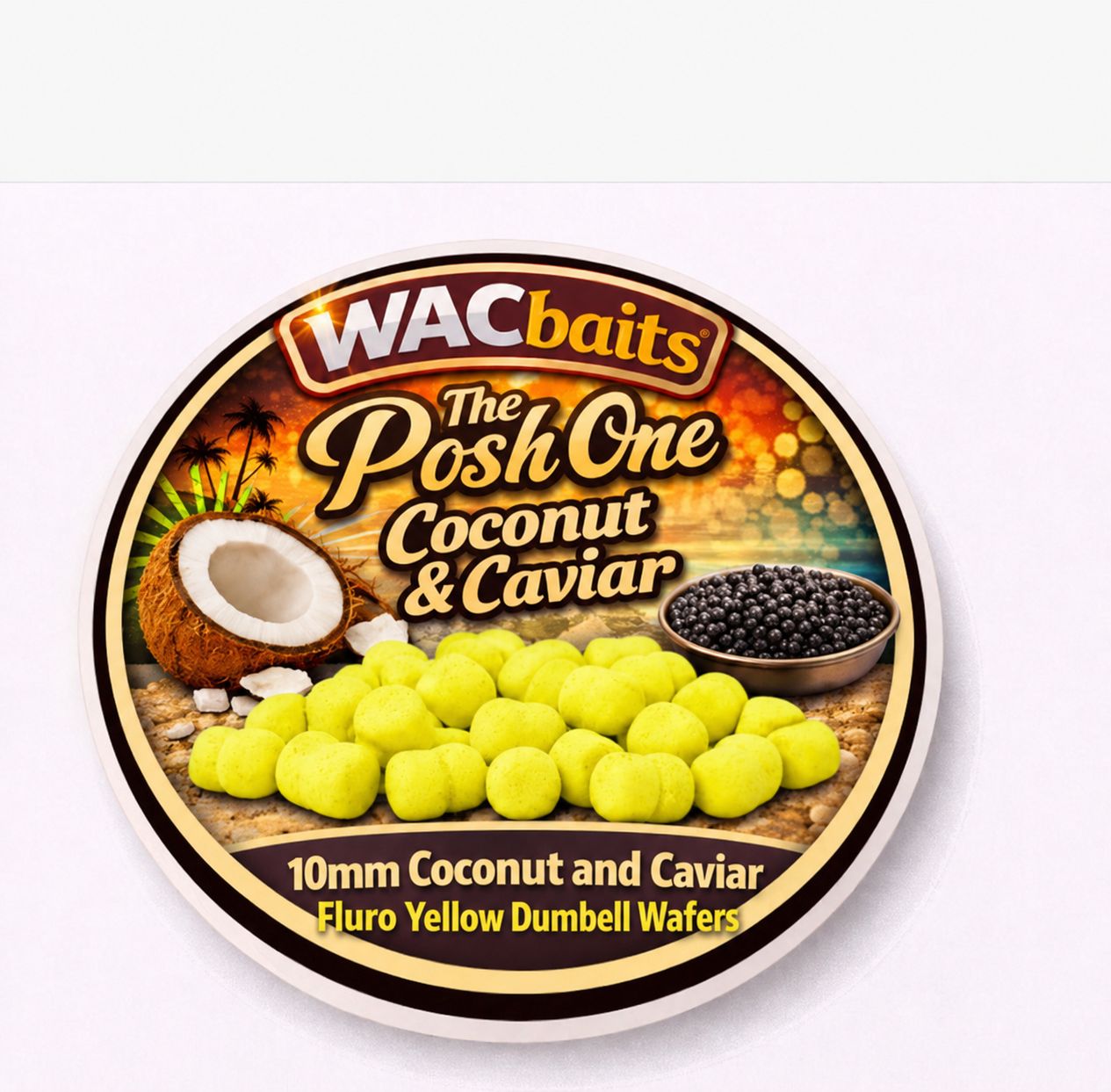 WAC Baits – The Posh One 10mm Fluro Yellow Dumbell Wafters (Coconut &amp; Caviar)
