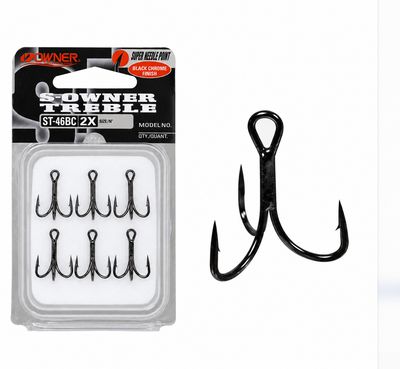 Owner ST 46BC 2X Strong Treble Hooks Black Chrome