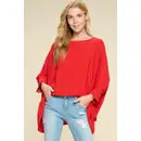 Ruffled Elastic Sleeve Batwing Blouse