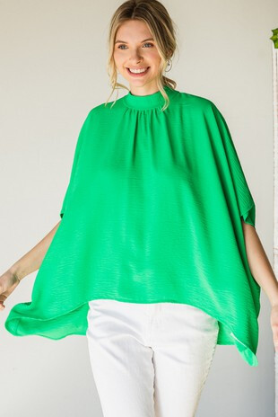 Kelly Green Mockneck Hi-Lo Top