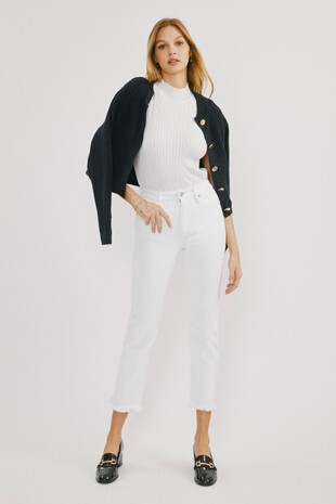 High Rise Slim Straight White Jeans
