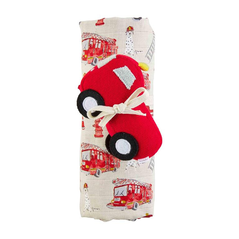 Fire Truck Swaddle &amp; Rattle Set