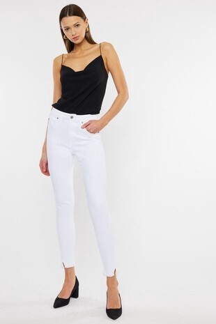 High Rise Ankle Skinny Stretch White Jeans
