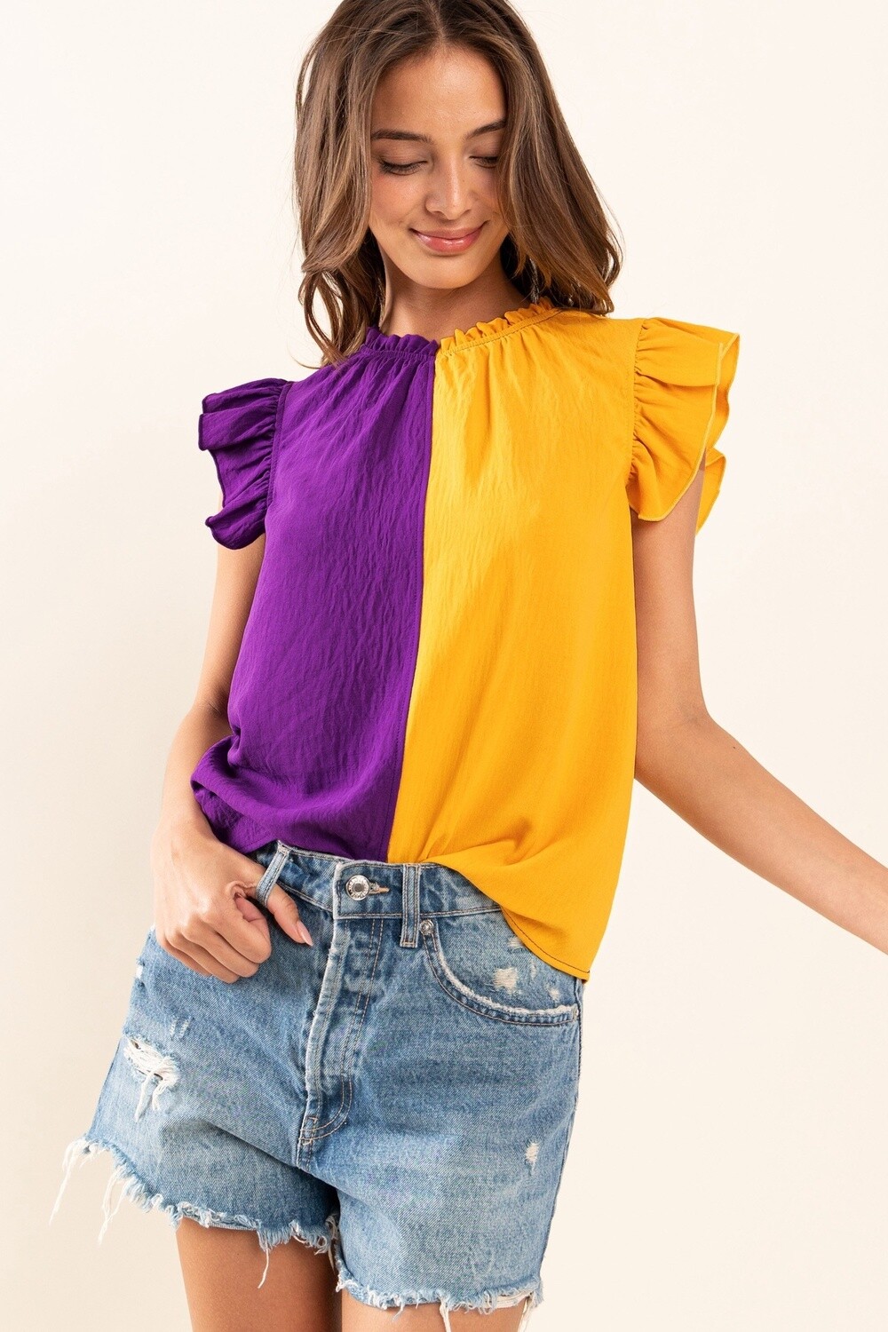 Purple/Gold  Ruffle Blouse