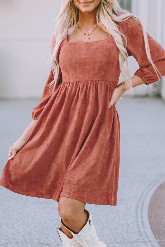 Suede Sq Neck Dress