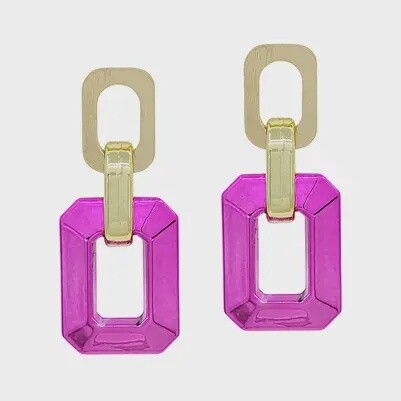 Hot Pink Metallic Rect. Earring