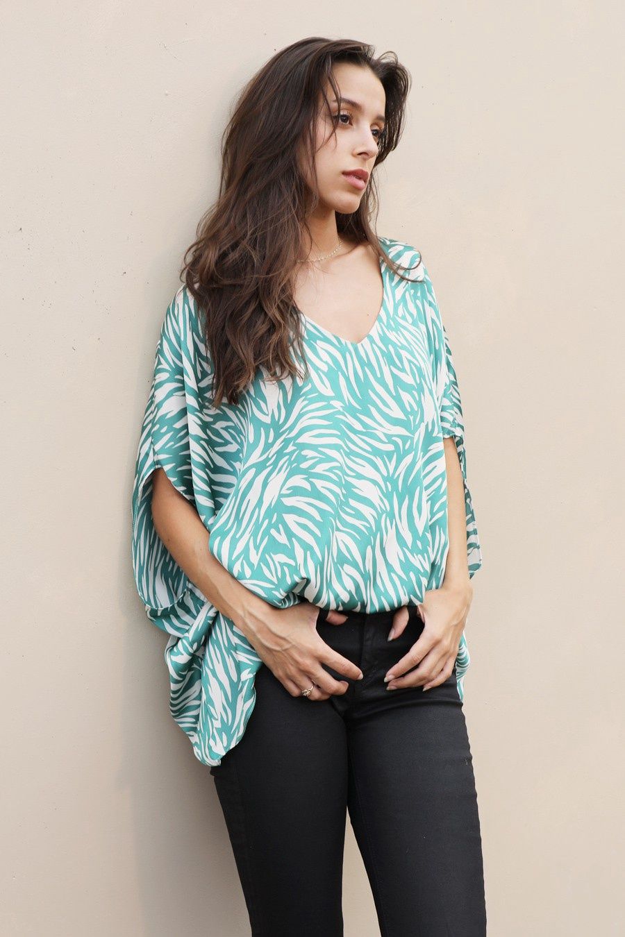 Flora Satin Caftan Top w/Back Band, Size: S