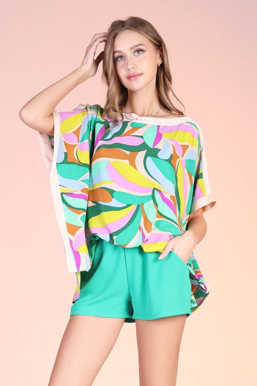 Enchanted Petals Banded Neck Top, Size: S, color: Green