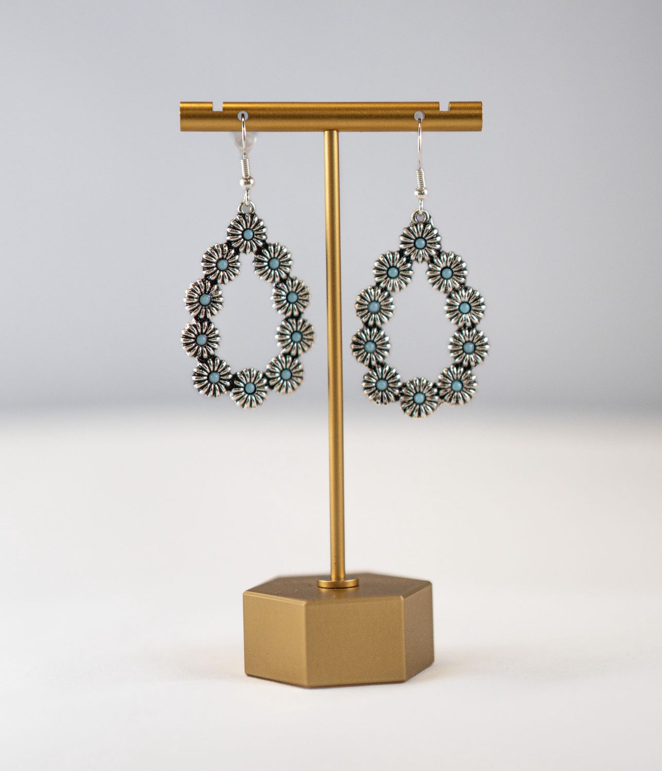 Sm Flowers w/Turq Stone Earrings