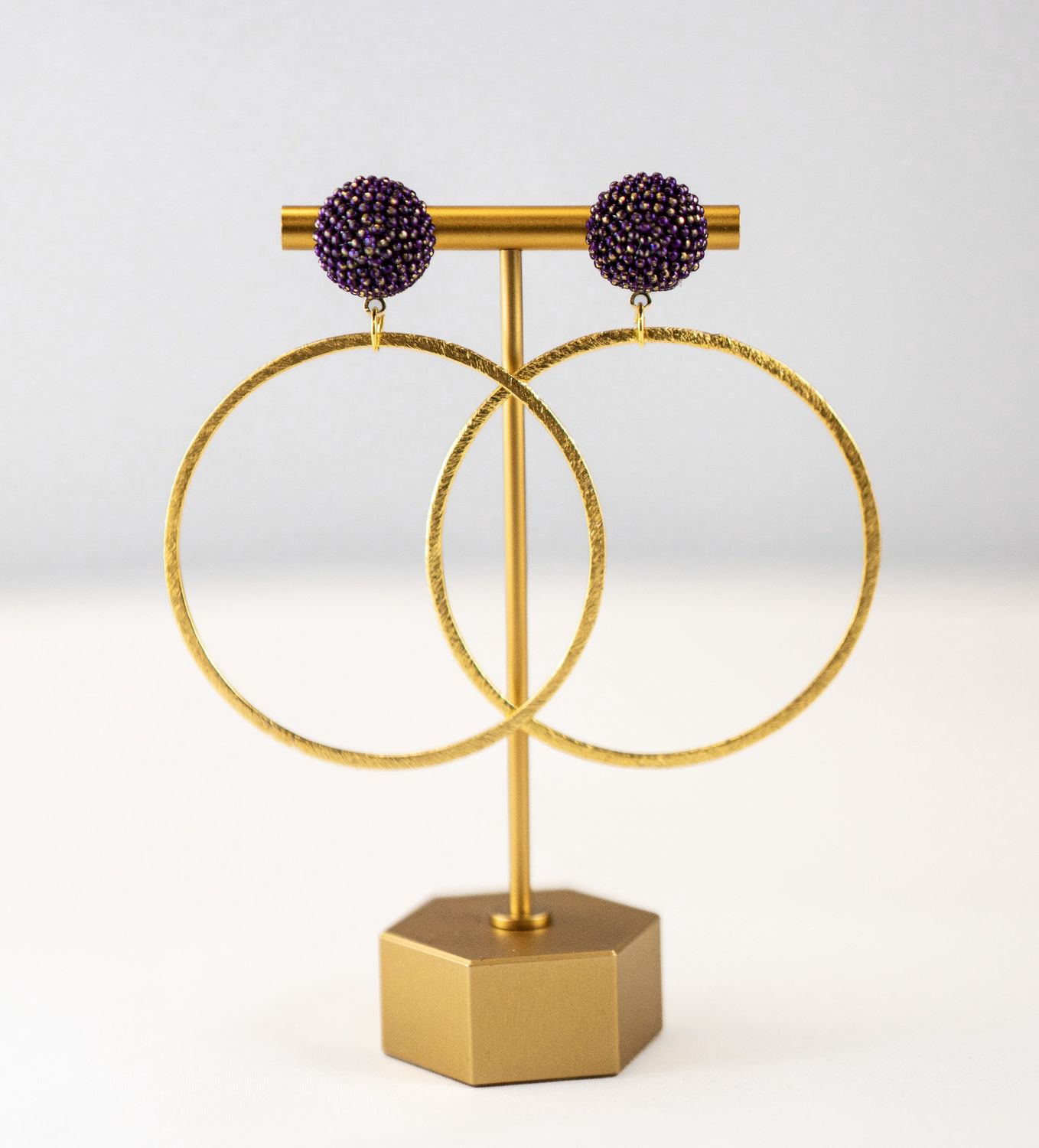 Brushed Gold Hoop w/purple