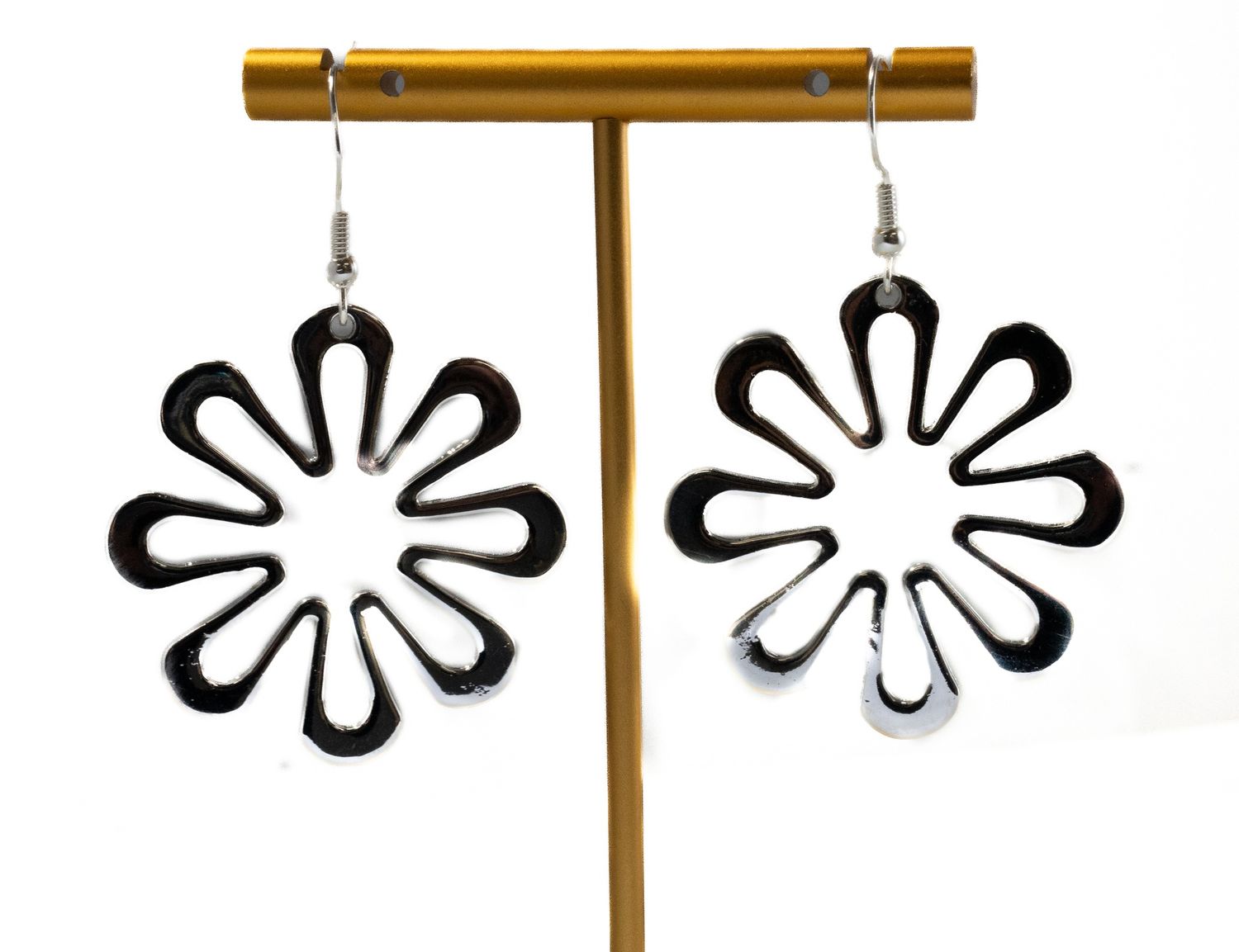 Lg Silver Flower Earrings
