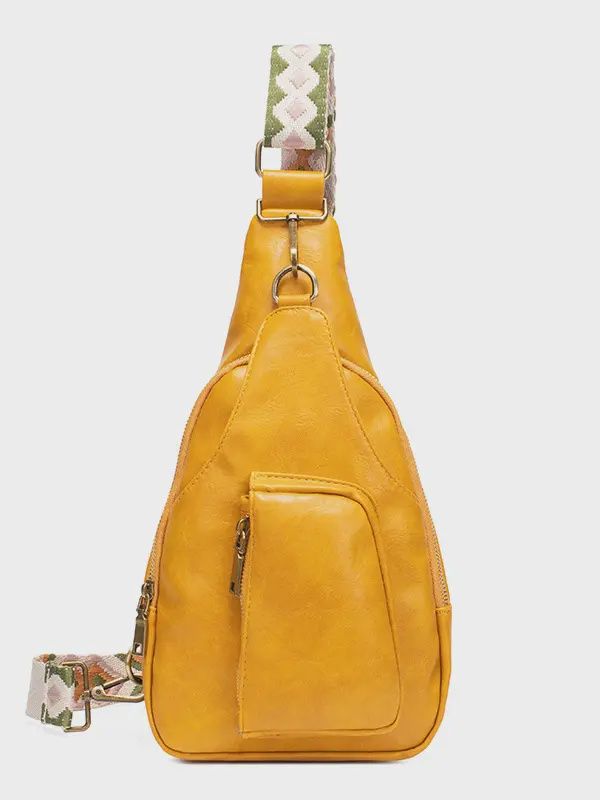 Leather Sling Crossbody Bag, color: Mustard