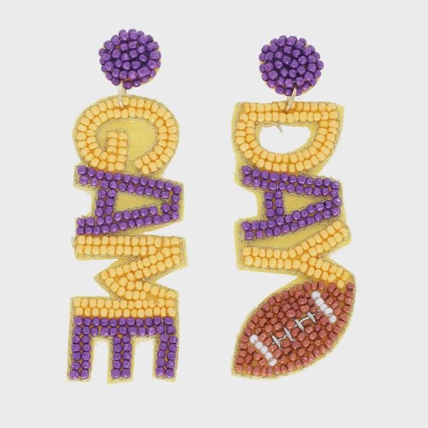 Game Day Beaded Earrings, color: Purple/Gold