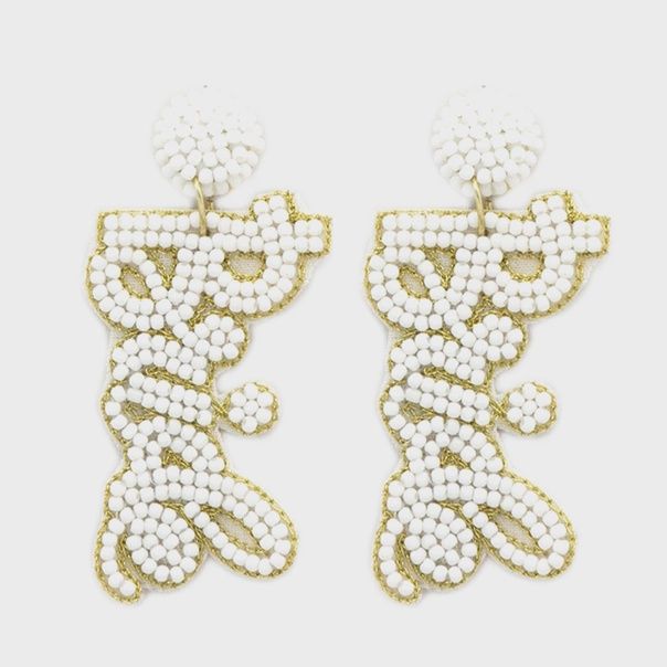 &quot;Bride&quot; Seed Beaded Earrings