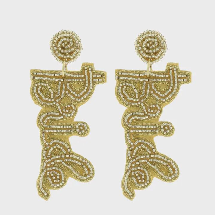 &quot;Bride&quot; Seed Beaded Earrings, color: Gold