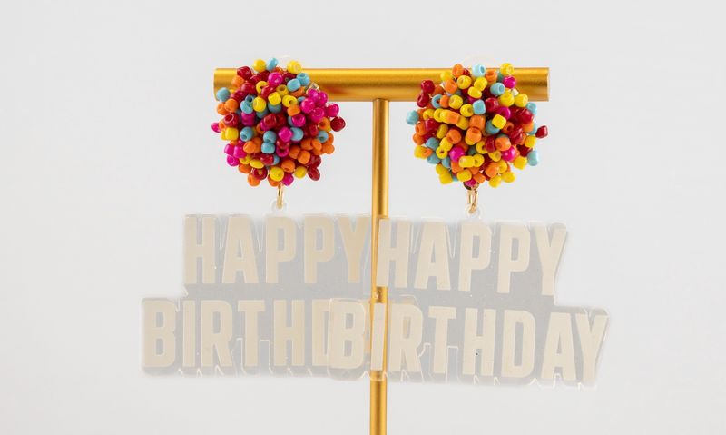 Colorful Beaded Happy Birthday Earrings
