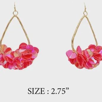 Gold Teardrop Sequins Earring, color: Pink