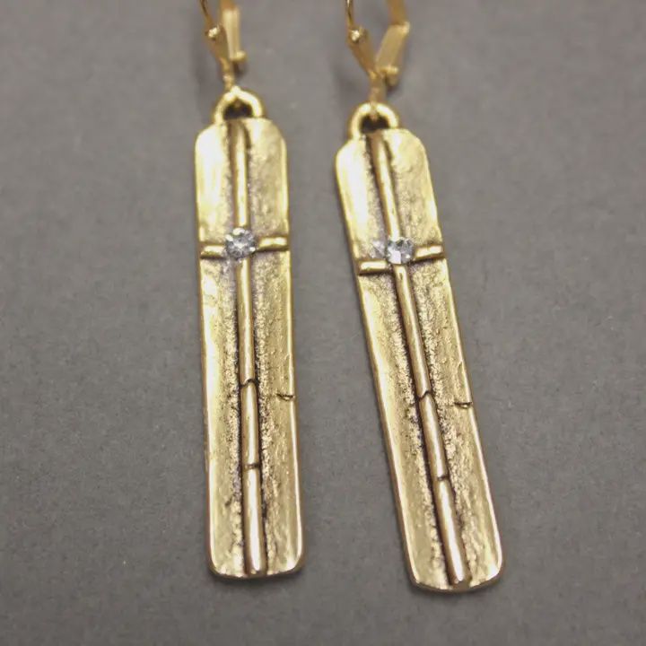 Small Tag Cross Earrings w/CZ accent