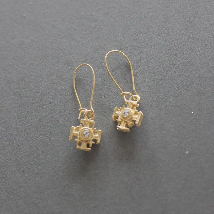 Jerusalem Cross w/CZ accent Earrings
