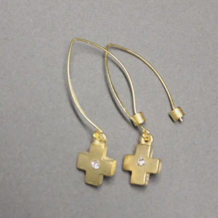 Gold Cross w/CZ Dangle Earrings