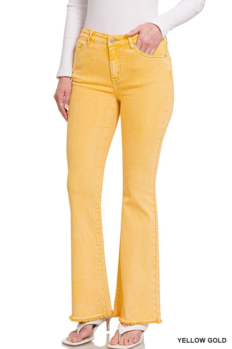 Acid Washed Fray bootcut, Size: S, color: Yellow