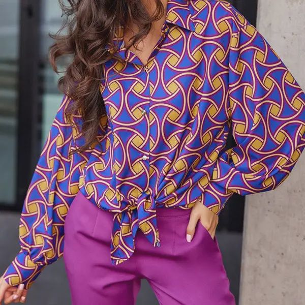 Loose Printed Lapel Blouse