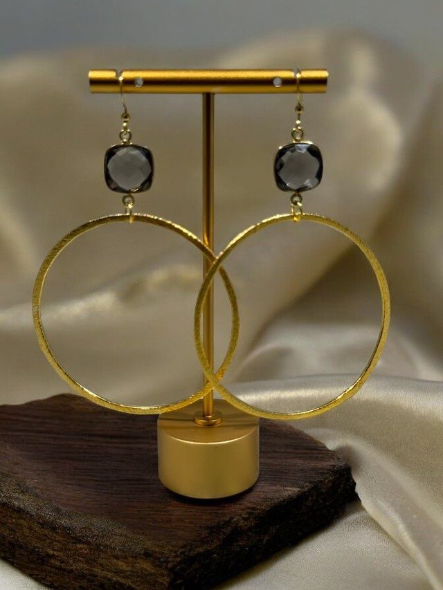 Carina Earrings, Size: 60 mm, color: Smoky Quartz