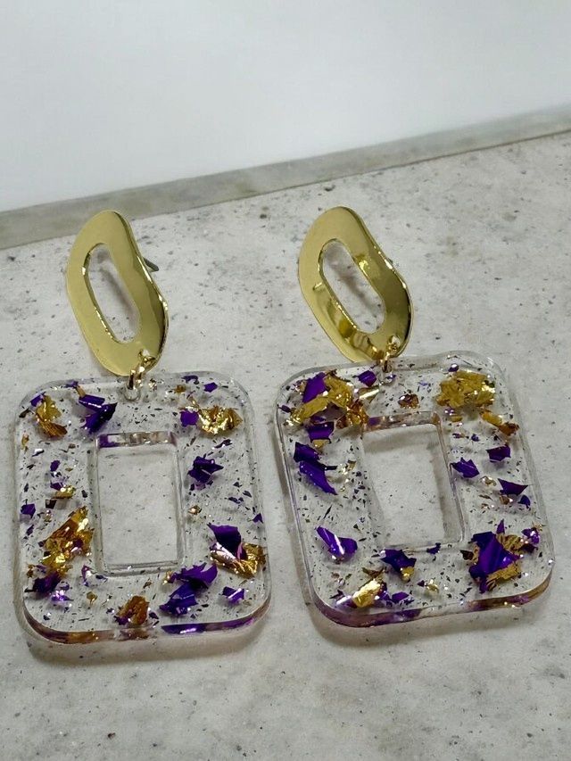 Purple/Gold Confetti Earrings, shape: Rect.