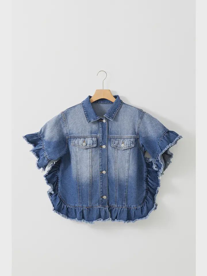 Raw Edge Ruffled Denim Jacket