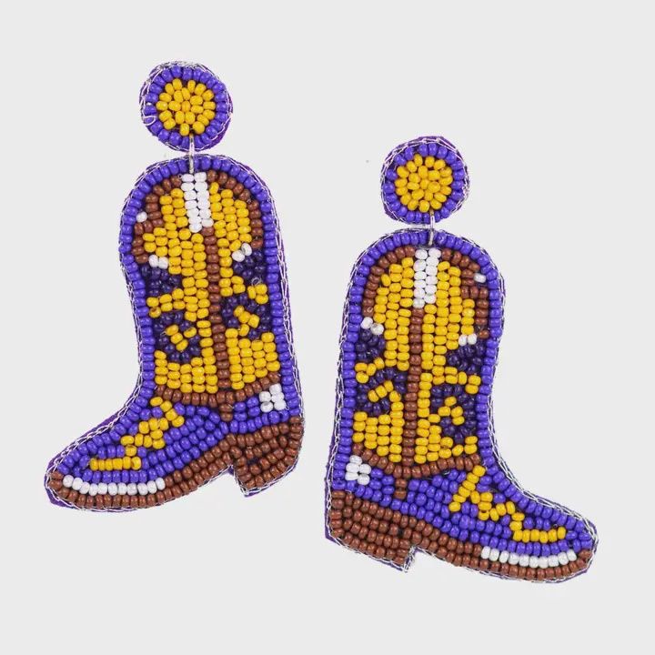 Beaded Boot Purple/Gold Earrings