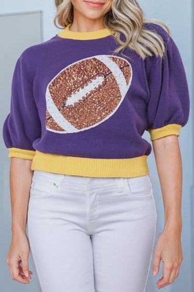 Purple/Gold Sequined Football Sweater