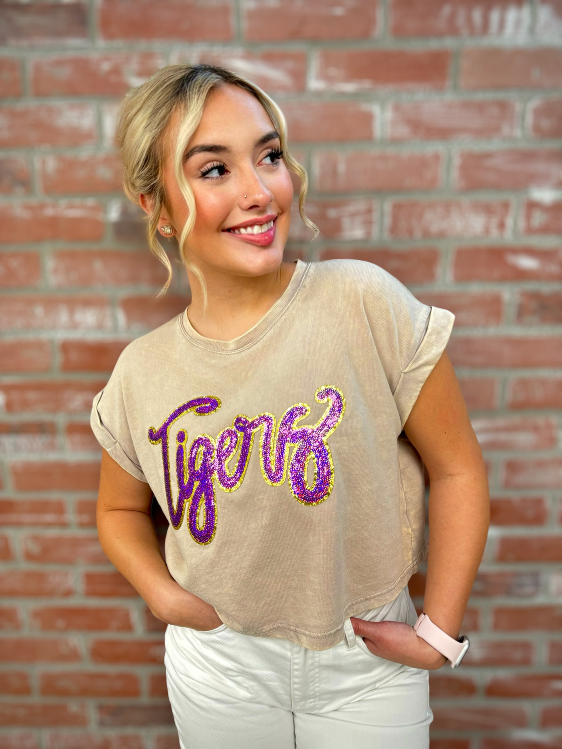 Sequined Tigers Cropped Tee