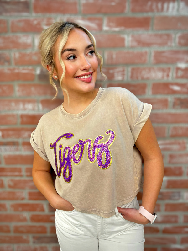 Sequined Tigers Cropped Tee
