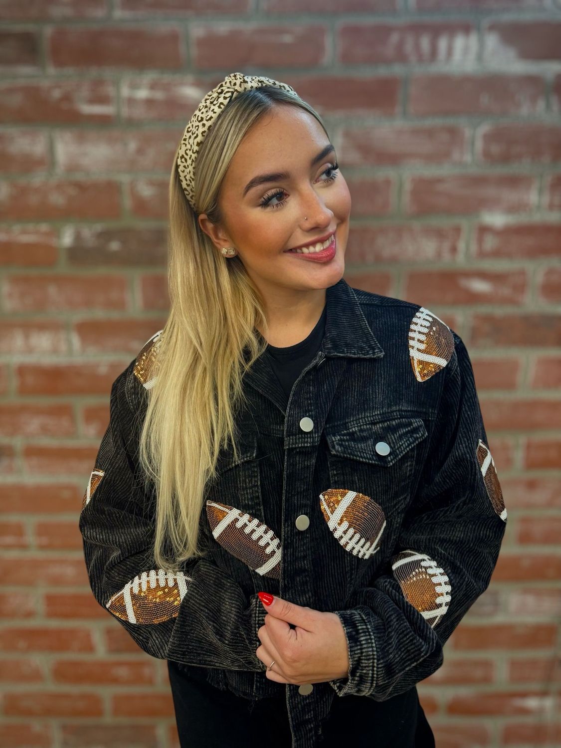 Sequin Football Jacket, color: Black, Size: S