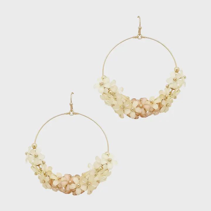 Ombre Flower Gold Hoop Earrings