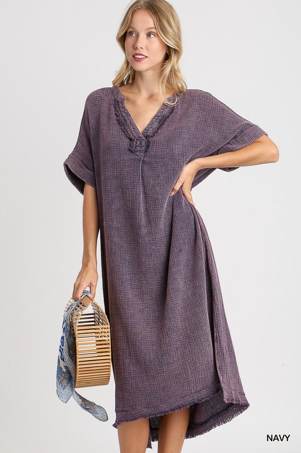 Cotton Gauze Midi Dress Camel