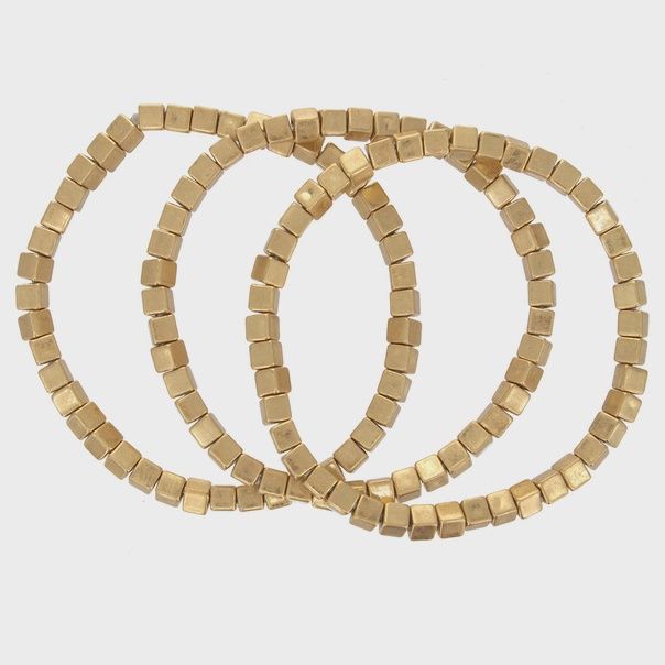 3 Row Cube Beaded Bracelets, color: Gold
